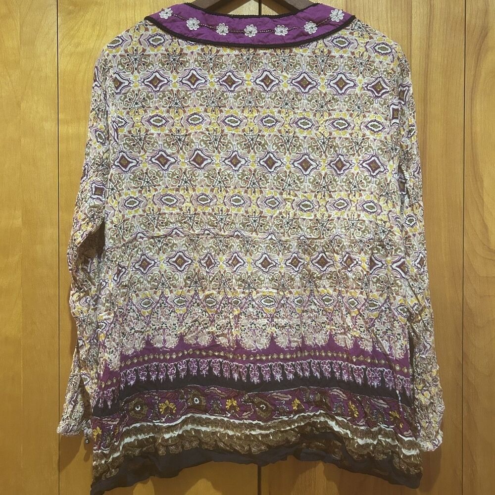 Dressbarn Blouse Womens 1X V Neck Multicolor Beaded Embroidery Boho Hippie *Flaw - Picture 11 of 11